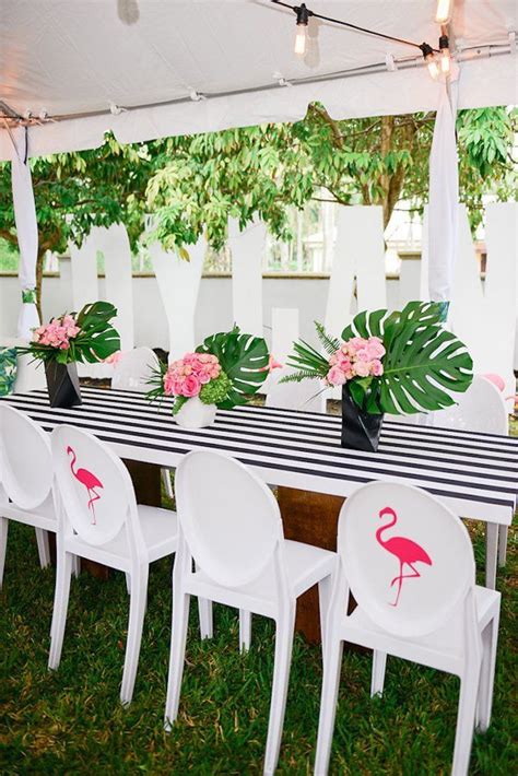 Guest Table From A Modern Flamingo Birthday Party On Karas Party Ideas
