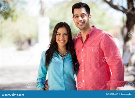Happy Hispanic Couple Outdoors Stock Image Image Of Hanging Partner