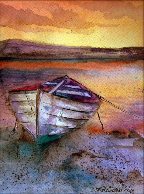 Lonely Boat Boat Art Painting Original Watercolor Painting