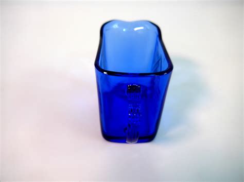 Vintage Hazel Atlas Chevron Cobalt Blue Depression Square Glass Creamer