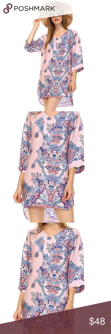 I Madeline Pink Paisley Print Tunic Dress Side Paisley Print Tunic Printed Tunic Dress Print