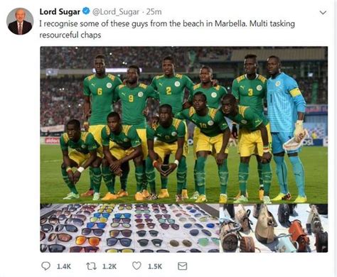 Alan Sugar Sparks Outrage After ‘racist Tweet About Senegal World Cup Team Ladbible