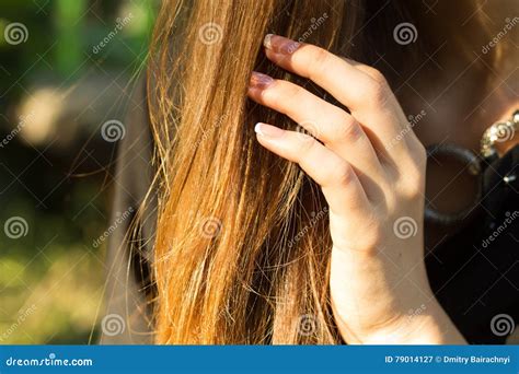 Womans Touching Long Hair Stock Image Image Of Human 79014127