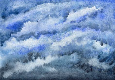 Cloudy Blue Sky Heaven Watercolor Painting Stock Illustration