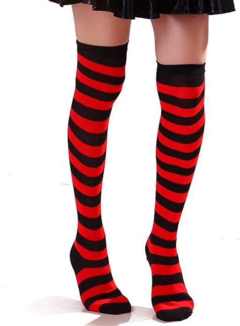 women s extra long striped socks over knee high opaque stockings black and red opaque stockings