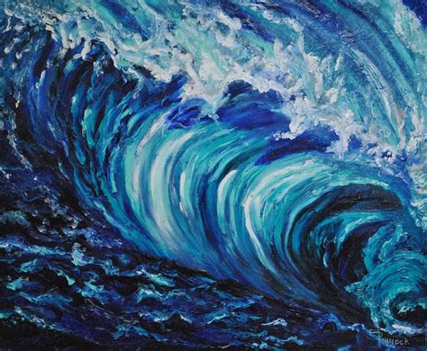Blue Ocean Wave Painting By Cindy Pinnock