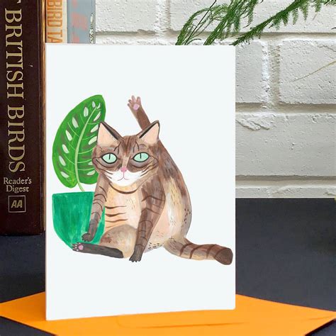 Funny Tabby Cat Licking Greetings Card By Fernandes Makes