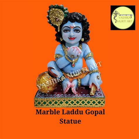 Multicolor Traditional Marble Laddu Gopal Statue For Worship Size 12