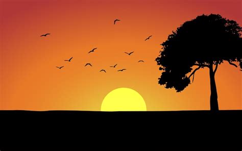 Premium Vector Sunset Landscape With River And Mountain In Silhouette