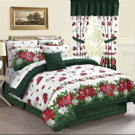 Christmas Holiday Poinsettia 6pc Twin Size Comforter And