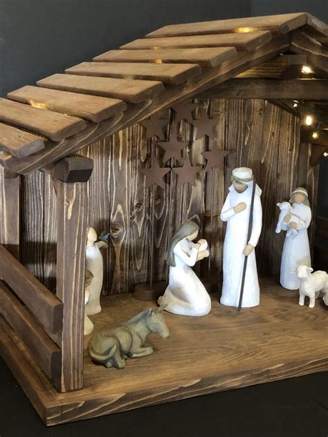 New Size Large Wood Nativity Stable Crechemanger 27inwide18in