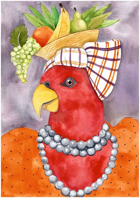 Funny Bird Art Quirky Parrot Print Carmen Miranda Fan Art Etsy
