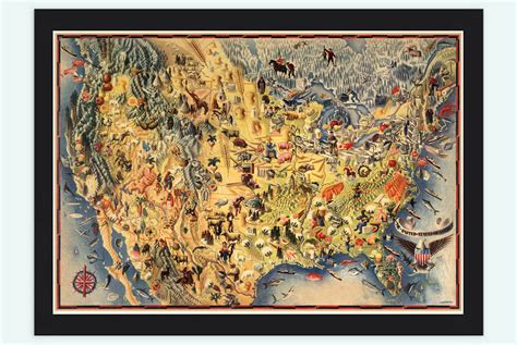 Old Map Of United States Pictorial Map 1942 Vintage Map Wall Map Print