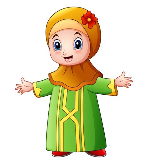 Premium Vector Happy Muslim Girl Cartoon Waving Isolated