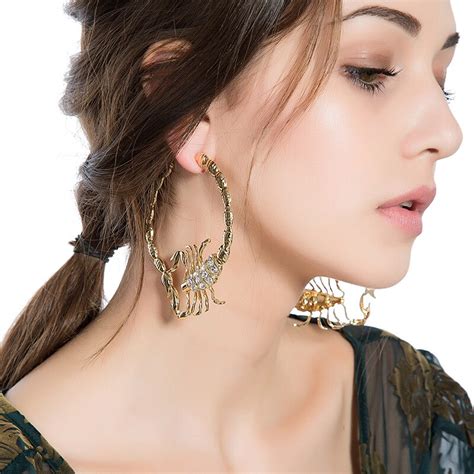 Big Scorpion Design Inlay Zricon Personality Hoops Earrings For Women