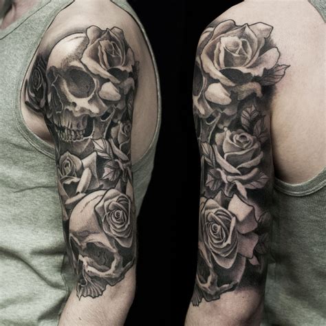 Skull And Rose Half Sleeve Done At Dublin Ink With Images Rose Tattoo Sleeve Half Sleeve