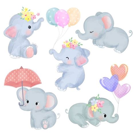 El Conjunto De Bebé Elefante Clipart Clipart Bebé Elefante Adorable