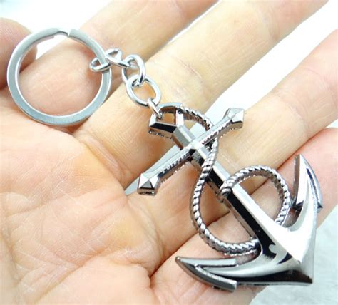 Fashion Creative Key Chain Ring Keyring Silver Anchor Keychain Pendant