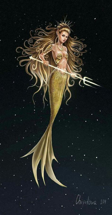 Golden Mermaid Œuvre Sirène Image Sirene Illustration De Sirène