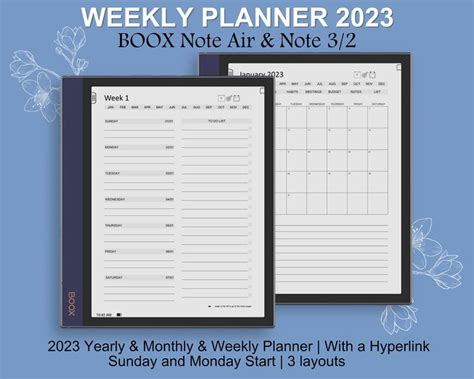 2023 Boox Note Air Weekly Planner Boox Note Air Templates Yearly And