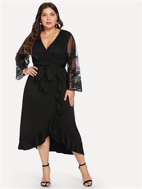 shein plus mesh sleeve ruffle trim dress ruffle trim dress dresses plus size dresses