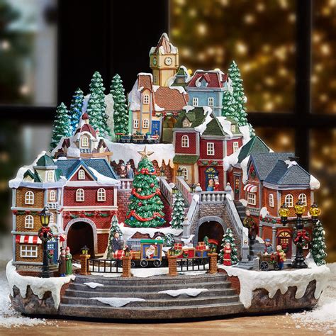 145 Inch 37 Cm Animated Led Winter Village Scene With Rotating Train