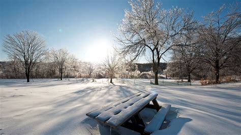 Download Wallpaper 1920x1080 Light Sun Winter Table Benches