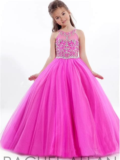 Fuchsia Girls Pageant Dresses Ball Gown Shining Beaded Crystals Little