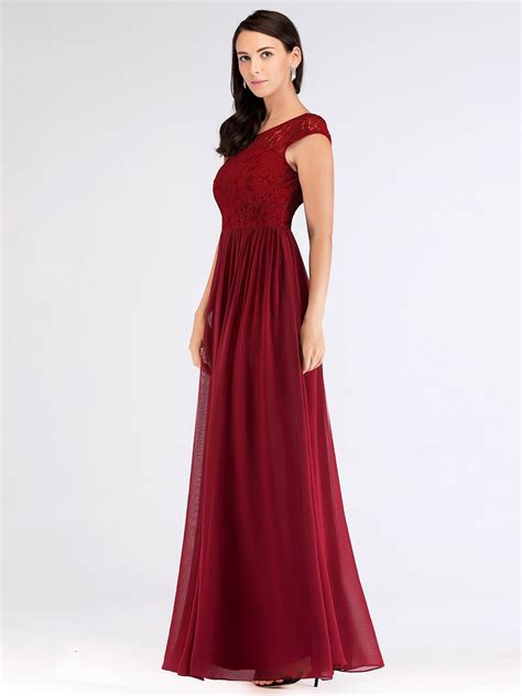 Ever Pretty Lace Burgundy Bridesmaid Dresses Long Backless Formal Gown