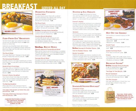 Bob evans farms is celebrating the 12 meals of christmas with specials like meatloaf with wildfire sauce and its early bird breakfast starting at $4.99. Menu at Bob Evans restaurant, Indianapolis, 456 E Elbert St