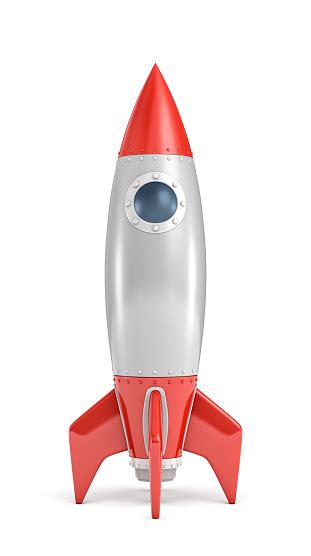 3d Rendering Of A Single Silver And Red Rocket Ship With A
