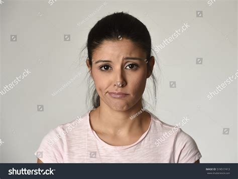 Young Beautiful Hispanic Sad Woman Serious Stock Photo 574517413