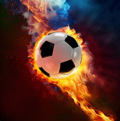 A Soccer Ball Flying In The Air With Fire Burning Trails And Smoke