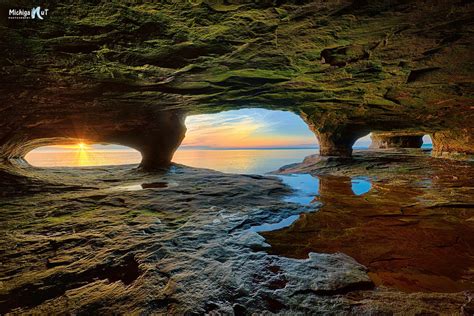 Sea Cave Sunset Paradise Point Lake Superior Michigan Puremichigan