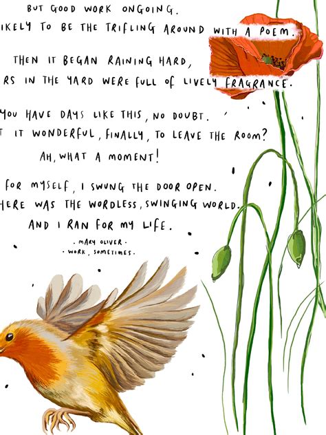 work sometimes by mary oliver bird robin poem art print etsy