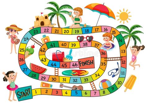Simple Board Game Template For Children Summer Holiday Theme Stock