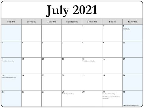 July 2021 Calendar With Holiday 2021 Calendar Calendar Printable