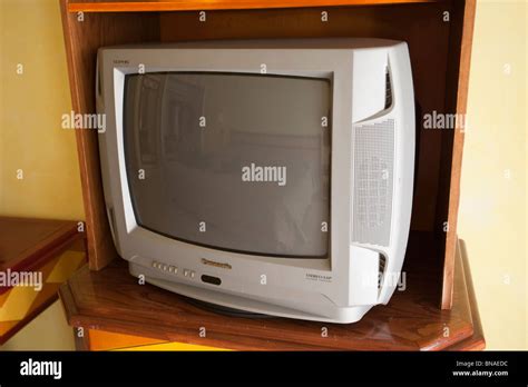 Old Crt Television In Hotel Room Stock Photo Alamy