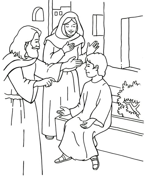 At that time, the romans occupied this country whose inhabitants were of jewish religion. Jesus Raises a Young Man to Life - Coloring Page