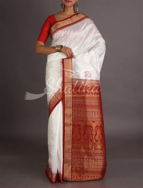 Sudha Pristine White With Red Bomkai Ornate Border Pallu Sambalpuri Silk Saree Saree Cotton