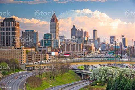 Atlanta Georgia Usa Downtown City Skyline Over Highways