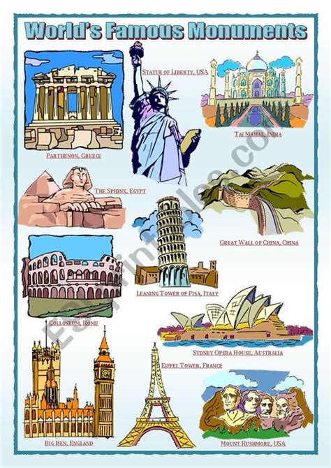 Worlds Famous Monuments Esl Worksheet By Bill Famous