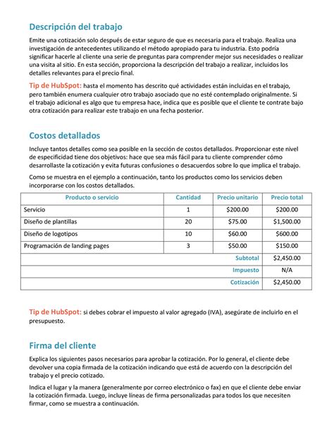 Cotización plantilla gratuita en Word PDF HubSpot