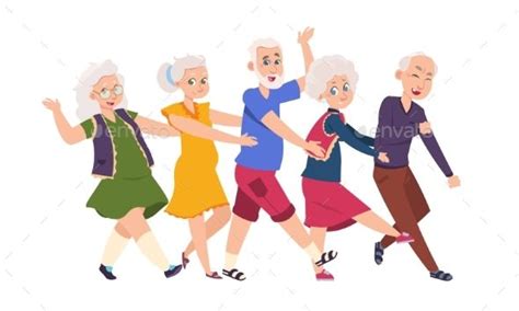 Old People Dancing Diverse Elderly Cartoon Cartoons Vector Cartoon