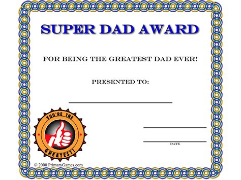 Super Dad Award Certificate Free Printable Ebook Super Dad Dads