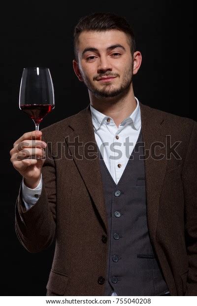 Fashionable White Man Holding Glass Wine Stock Photo 755040208