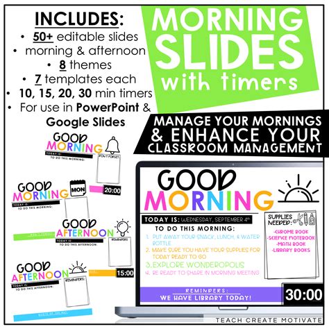 Morning Slides With Timers Editable Classroom Management Teach