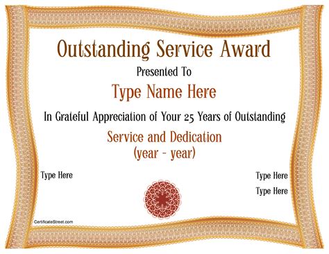 Years Of Service Award Template