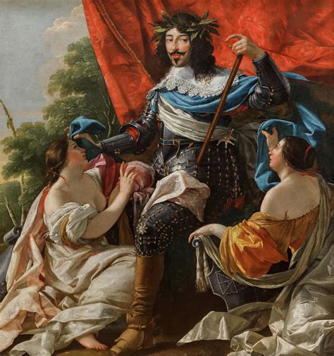 Louis Xiii Between Two Female Figures Painting By Simon Vouet Fine