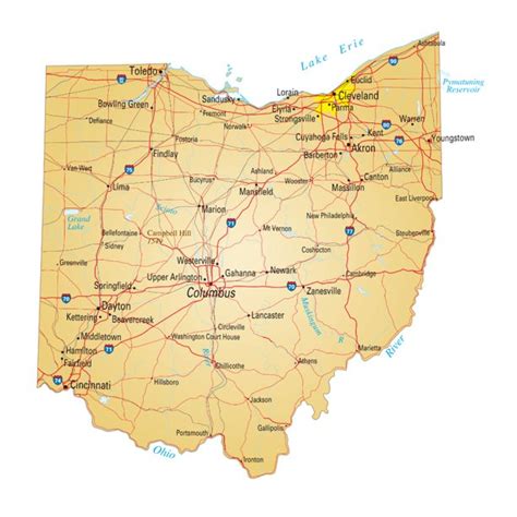 Ohio State Map With Cities And Towns Large Detailed Elevation Map Of